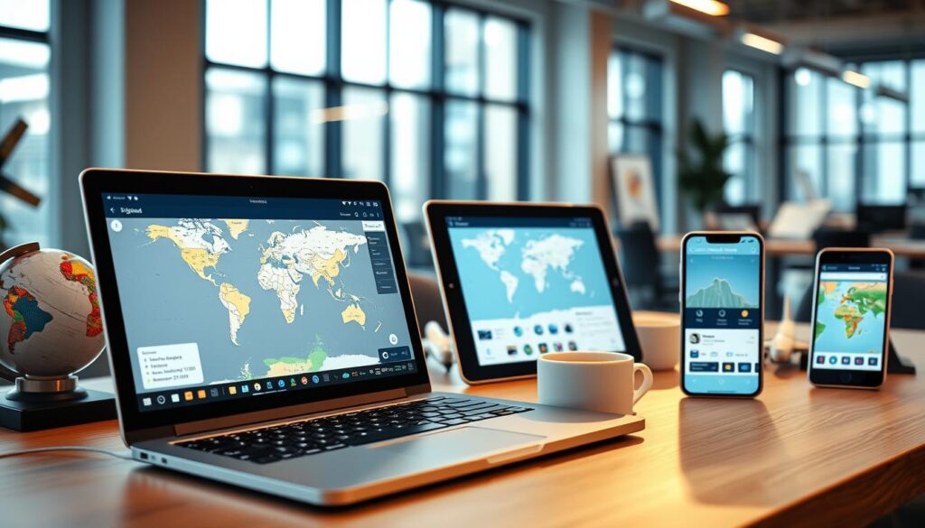 aplicativo Flightradar24 em diferentes dispositivos